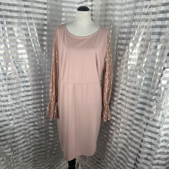 Shein Pink Sheer Lace Sleeves Casual Dress - Picture 1 of 7